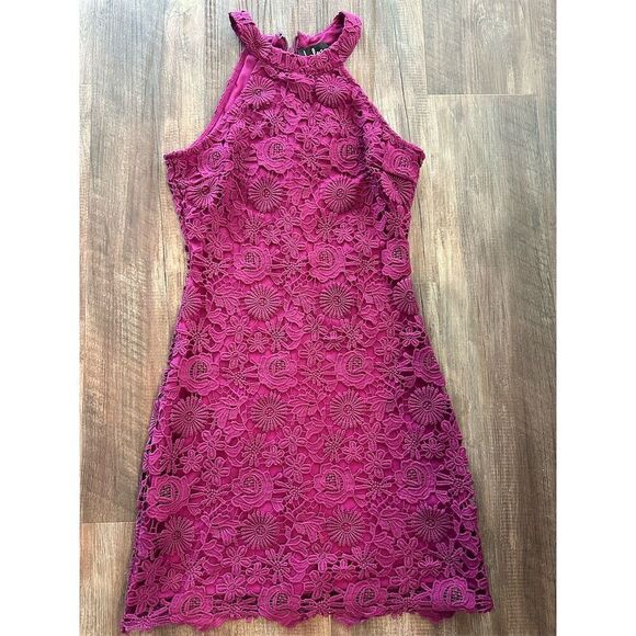 Lulus Love Poem Lace Mini Dress Magenta Pink Size S Party Cocktail - Picture 4 of 15